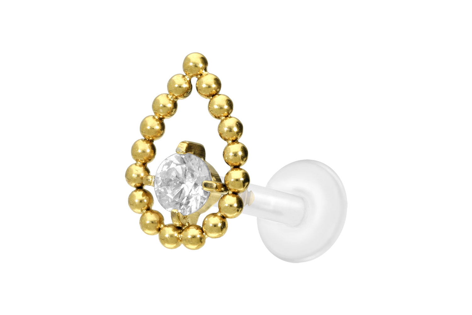 PTFE Labret Piercing mit Innengewinde + Titan-Aufsatz TROPFEN + KRISTALL